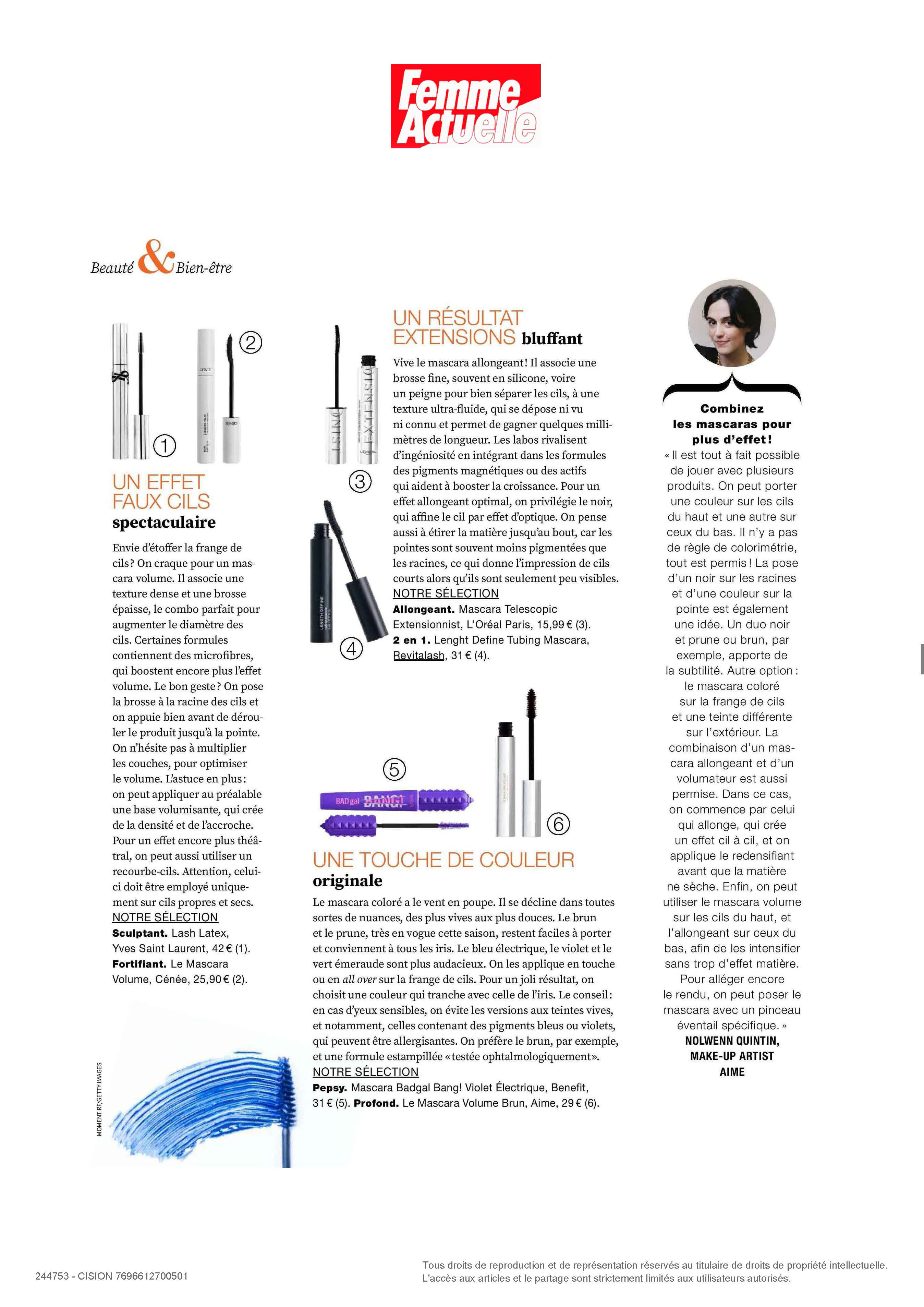 Length Define Tubing Mascara RevitaLash® Cosmetics paru dans Femme Actuelle - Août 2026
